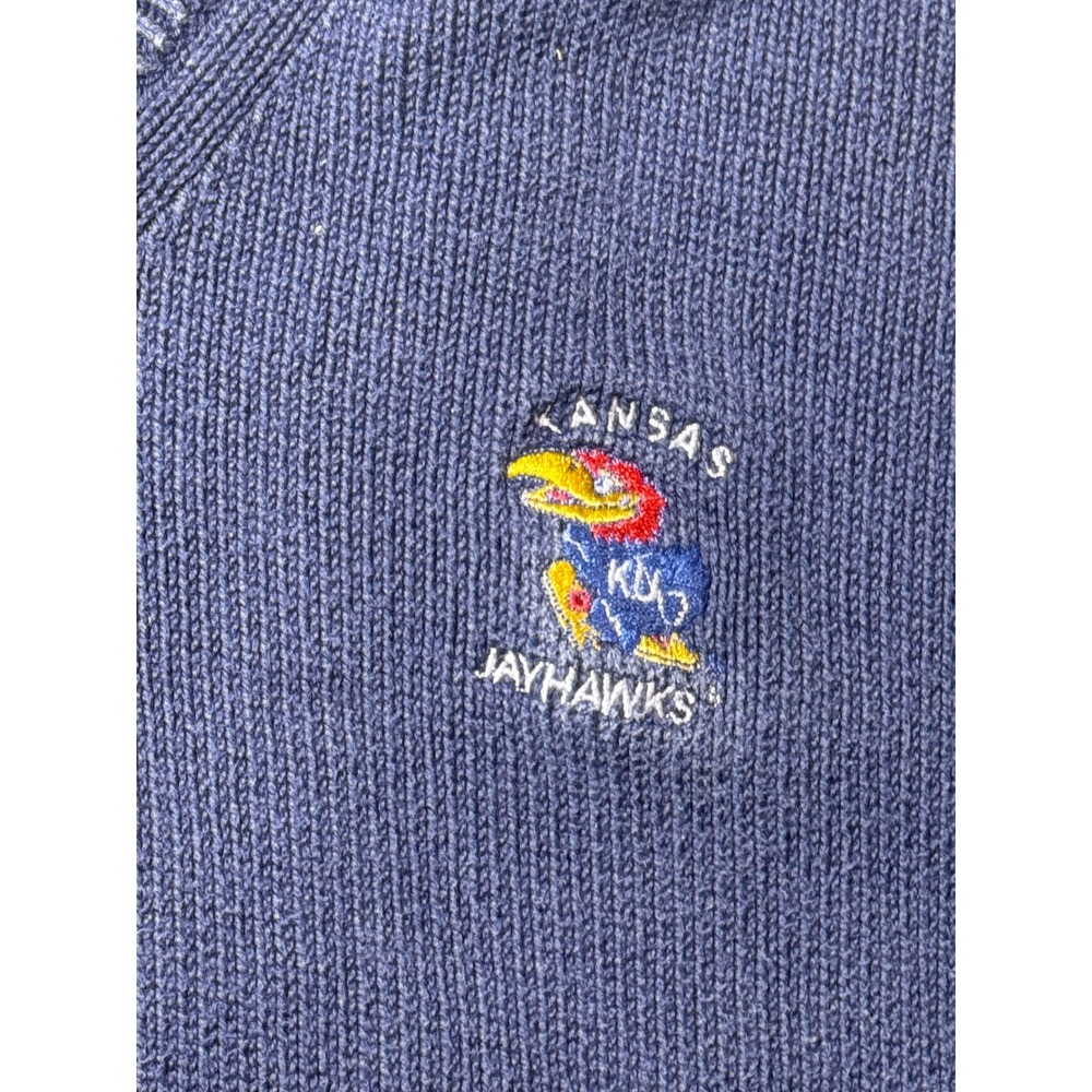 Vintage Antigua Kansas‎ Jayhawks V-Neck Sweater Blue Cotton Made in USA Mens S - Picture 7 of 7